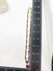 Vintage Rhinestone Necklace Red Crystal Gold Tone Flower Pendant JHS