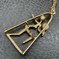 Vintage Medici Necklace Modernist Woman Figure Gold Tone Pendant Rhinestone
