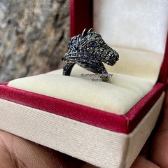 1.21ct Genuine Rose Cut Diamond Gemstone Amazing Vintage Horse Head Ring Jewelry