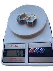 Chunky Multi Color Enamel Hoop Earrings Rhinestone Crystal Gold Tone
