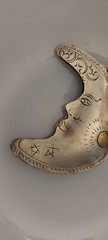 Crescent Moon w face, Unique Pendant, hand tooled, Whimsigoth Celestial Jewelry