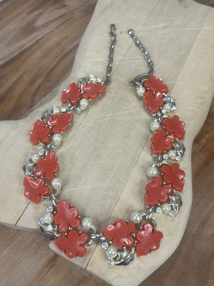 Vintage Red Posey Flower Statement Necklace