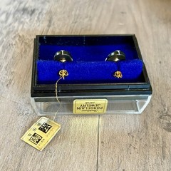 Toshikane Porcelain Geisha Mask Face Earrings Gold Posts, Original Box Japan