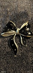 Cute for all occasions Black and Gold Polka Dot Bow Enamel Brooch Pin