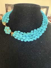 Vintage Necklace with Blue Beads Very Light Weight Costume Jewelry 16″