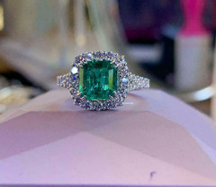 2Ct Emerald Simulated Green Emerald Halo Engagement Ring 14K White Gold Plated