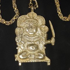 Hindu Goddess Pendant Necklace Long 44′ Vintage Brass Chain Mark India Sarna
