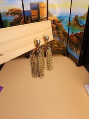 Vtg SARAH COVENTRY Signed Double Tassel Earrings Clip-On Gold Tone FREE $HIPPING