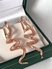Vintage 1990-s 14 Ct Rolled Gold Long Solid Snake Earrings-Hallmarked 585 RG