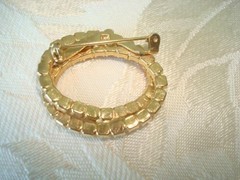 Vintage Entwined Ovals Brooch AB Rhinestones Orange Plastic Cabochons KJ