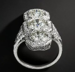 Art Deco Round Lab Created Diamond ThreeStone Wedding 14K White Gold Finish Ring