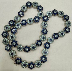 ESTATE SILVER PLATED SAPPHIRE LIGHT BLUE CRYSTAL CLUSTER FLOWER NECKLACE 16″