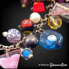 Vintage Artisan Cluster Bead Charm Bracelet Lampwork Glass Pearl Toggle