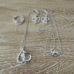 Vintage NRRT Hearts Earrings Necklace Ring Silver Tone