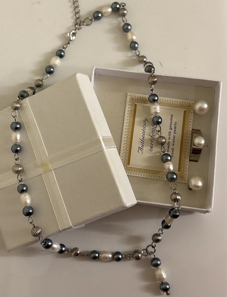 Genuine Fresh Water Pearl Necklace. Authenticity Cert. Matching Ring & Earrings