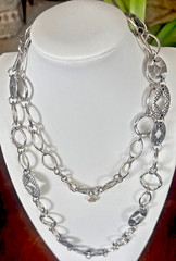 Signed Statement 38” Chunky Silver tone Mixed Metal Work Chain Necklace