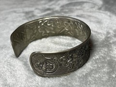 Silver Tone Metal Bracelet w Flowers, Daggers & Other Designs Signed !!