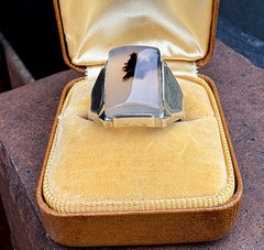 Vintage 40’s Sterling Silver Mens Picture Agate Ring sz 11