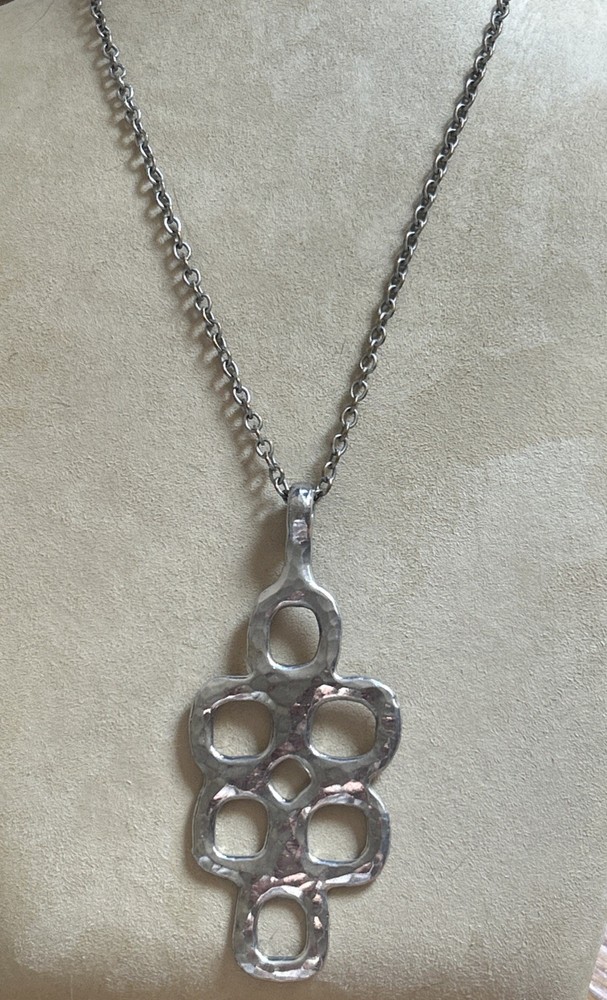 Vintage B+D Dennung Denmark sterling silver Overlay pewter pendant 24” necklace