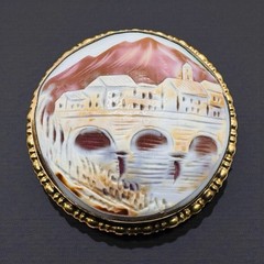 Vintage Gold Filled? Scenic Carved Shell Cameo Brooch Beautiful