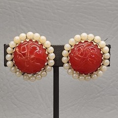 Vtg Bead Necklace Earrings Faux Pearls Layered Peach Art Glass Hong Kong 31″