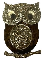 Vintage Rhinestone Owl Brooch Pin Gold Tone Brown Enamel Retro Costume Jewelry