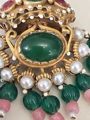 Vtg Signed KJL Jewels of India Mughal Crown Brooch Pendant Green Cabochon Rare