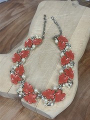 Vintage Red Posey Flower Statement Necklace