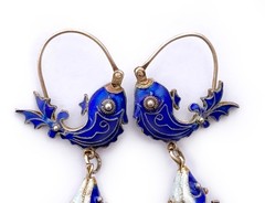 Blue Cloisonne & Vermeil Koi Fish Charm Bracelet and Hoop Earrings: China Export
