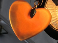 Vintage Carnelian Heart Dangling Bow Pin Gold Plate Translucent Stone