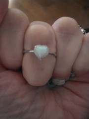 Beautiful Heart-shaped White Opal Size 6 Dainty Ring Sterling Silver
