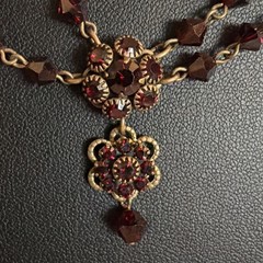 VINTAGE BOHEMIAN GARNET NECKLACE 15.5” Signed