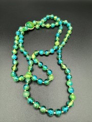 Vtg Hong Kong Translucent Green Teal Ombre Double Strand Bead Strand Necklace