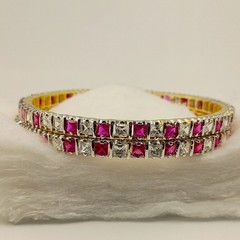 South Indian Style Ruby CZ Bangle Set 22K Gold Plated Traditional Bridal Jewelry
