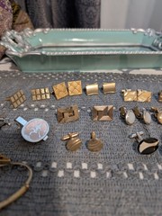 Swank Men’s Mixed Lot Cufflinks & Tie Bar Set. 13 pairs Metal Gold/Silver/Black