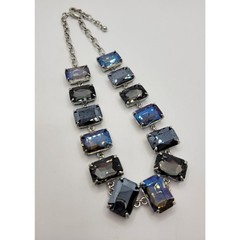 Smoky Glass Necklace AB Prong Set Stones 18″ Adjustable Statement READ
