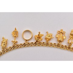 Vintage 12 Days of Christmas Charm Bracelet Gold Tone Chain Holiday 1980s BinD
