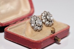 Antique Circa 1900s 14k Gold Top Silver Natural Rose Cut Diamond Earring