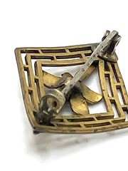 Antique Art Nouveau Brass Red Crystal Flower Openwork Brooch Pin
