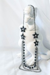 Vintage 90’s Black beaded,rhinestone and silver Statement necklace