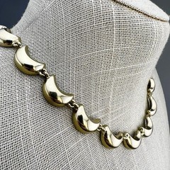 Monet Necklace Crescent Moon Wave Gold Tone Link Signed 16”