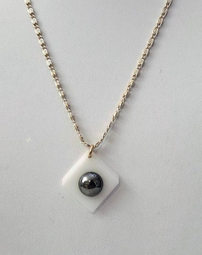 Germany Chain Hematite Geometrical Modern Asymmetrical Pendant Necklace 18″