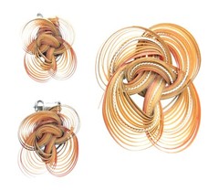 Vintage Retro Quilled Plastic Strip Brooch Clip-on Earrings Set Very Light 1970s