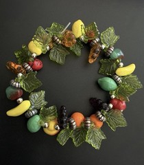 Vintage Plastic Acrylic Resin Fruit Salad Charm Bracelet Colorful Beads Silver