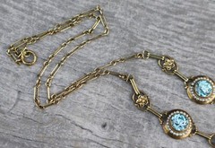 Antique Edwardian 14K Gold Round Vivid Blue Zircons with Seed Pearls Necklace