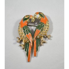 Vintage Metal and Enamel Brooch with Parrot / Macaw Birds – Fred Gray