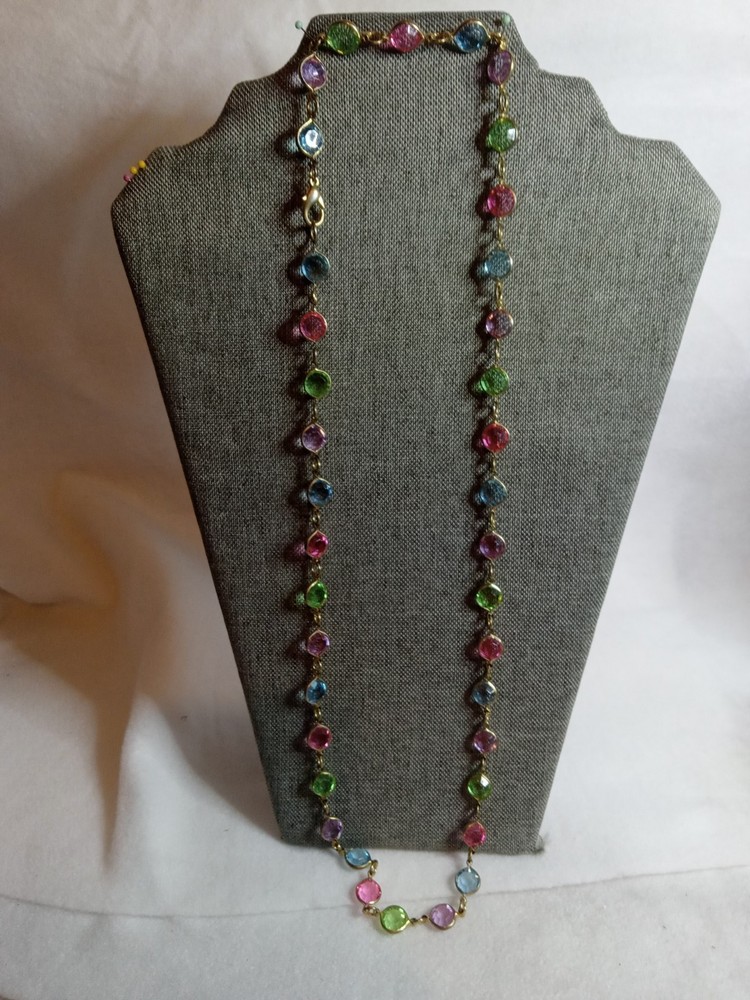 Vintage Austrian Crystal Multicolor Pastel Crystals And Gold Tone 30″ Necklace