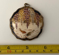 ANTIQUE JAPANESE MEIJI PERIOD SATSUMA PORCELAIN WISTERIA KOI FISH PENDANT