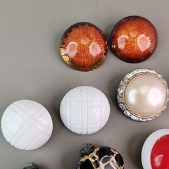 Vintage Round Clip On Earrings Lot of 7 Red White Blue Brown Acrylic Resin