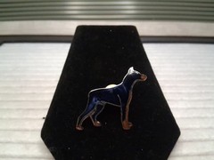 Vintage Mafco Collectible Dog Pin Doberman Brooch Silver Tone Blue Enamel Signed
